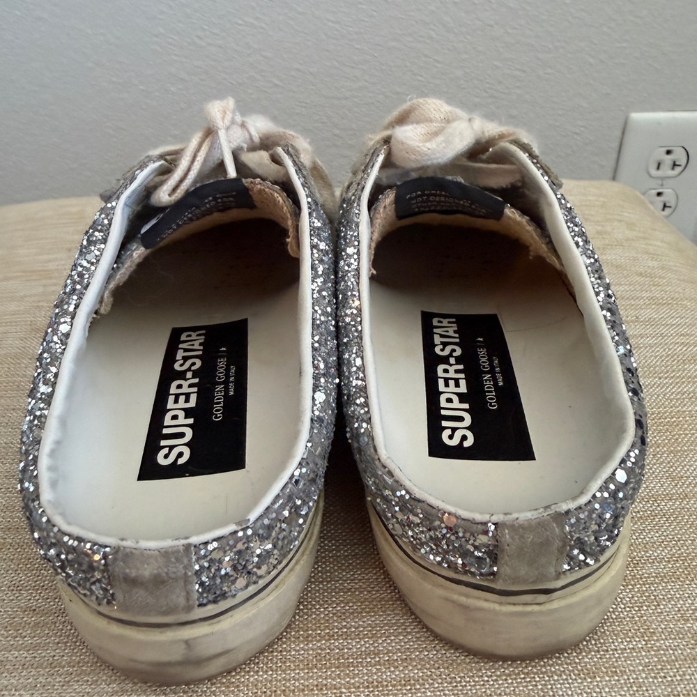 Golden Goose Silver Glitter Sneakers with Black Accents - Picture 5 of 6